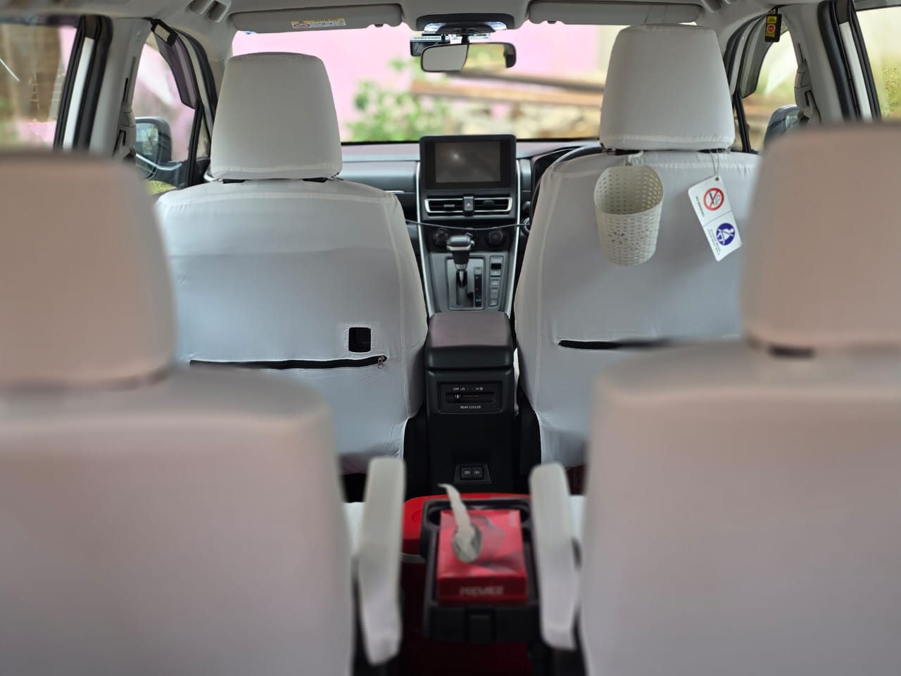 View through the cabin of the car towards the dashboard